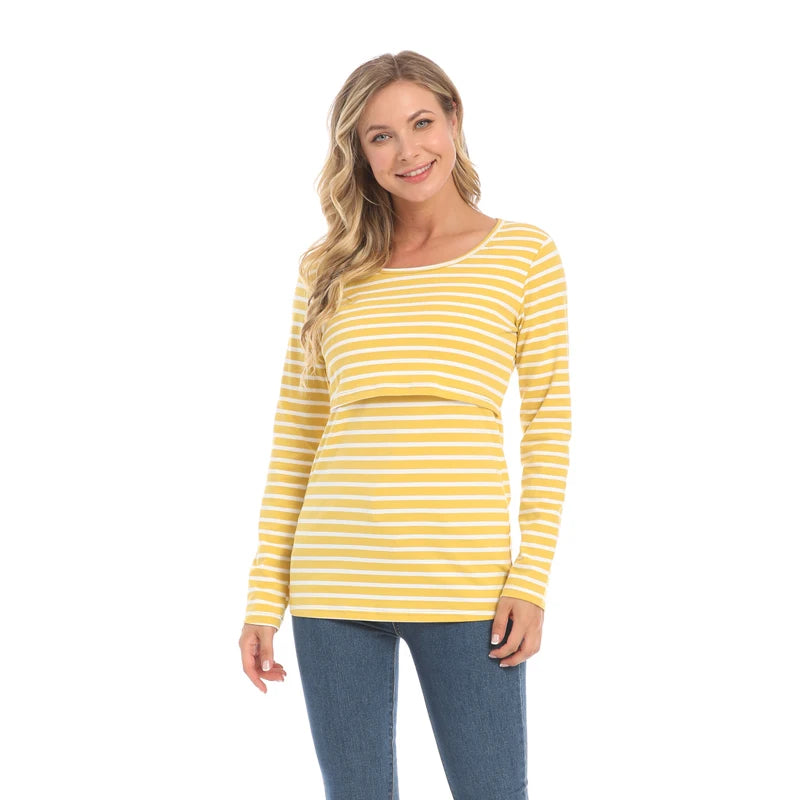 Striped Long-Sleeve Nursing Tee – postpartum top