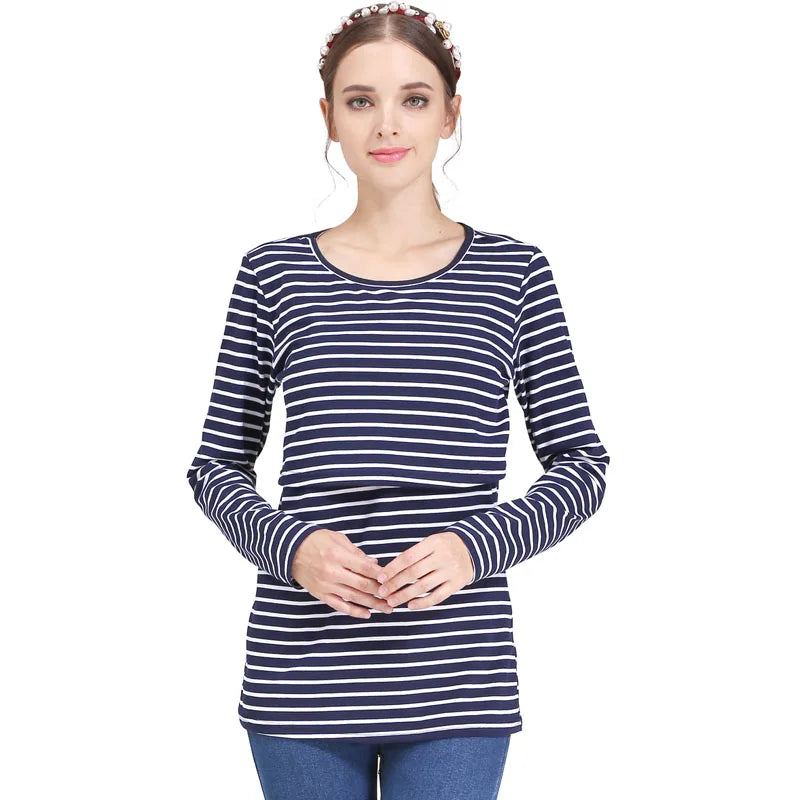 Striped Long-Sleeve Nursing Tee