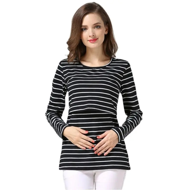 Striped Long-Sleeve Nursing Tee – breastfeeding shirt