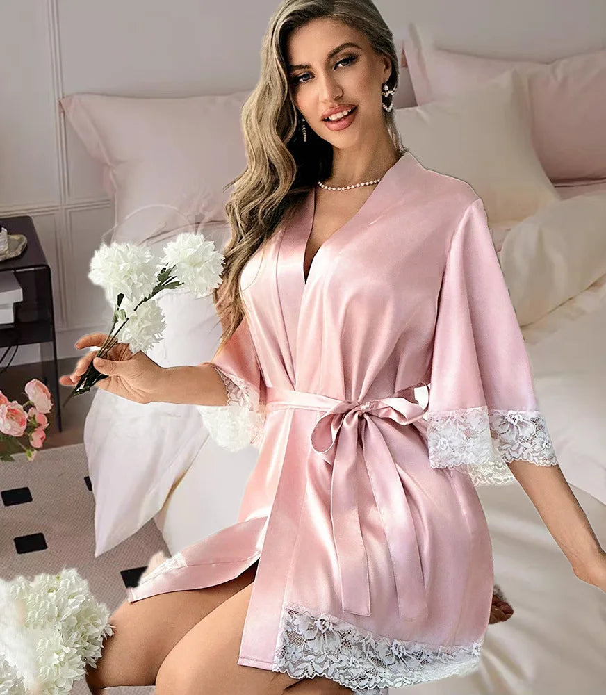 Satin Lace-Trim Robe