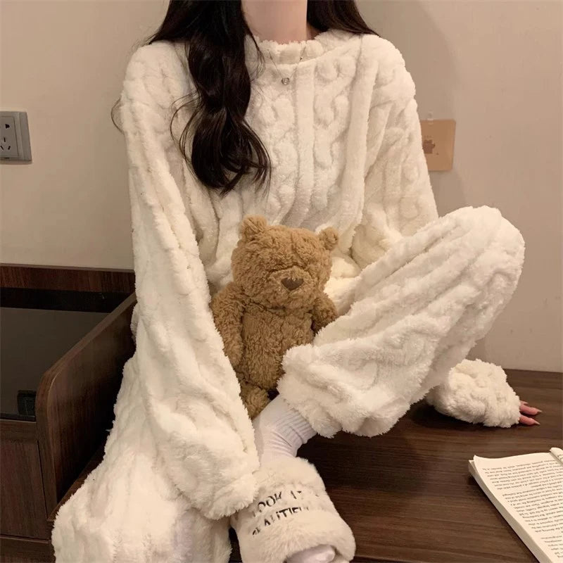 Striped Coral Velvet Pajama Set