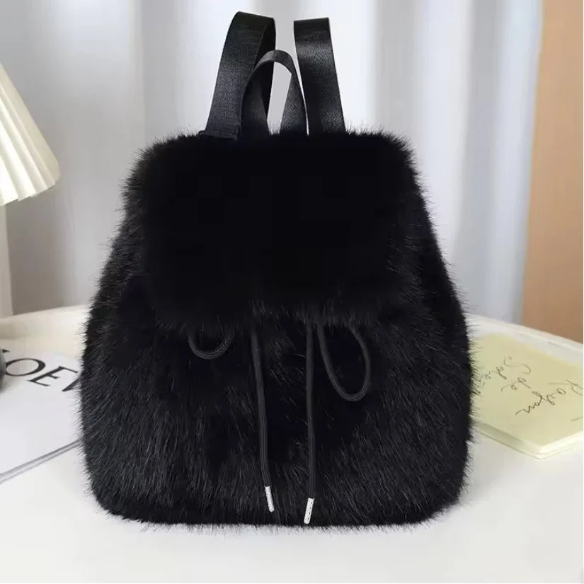 Faux Fur Drawstring Backpack