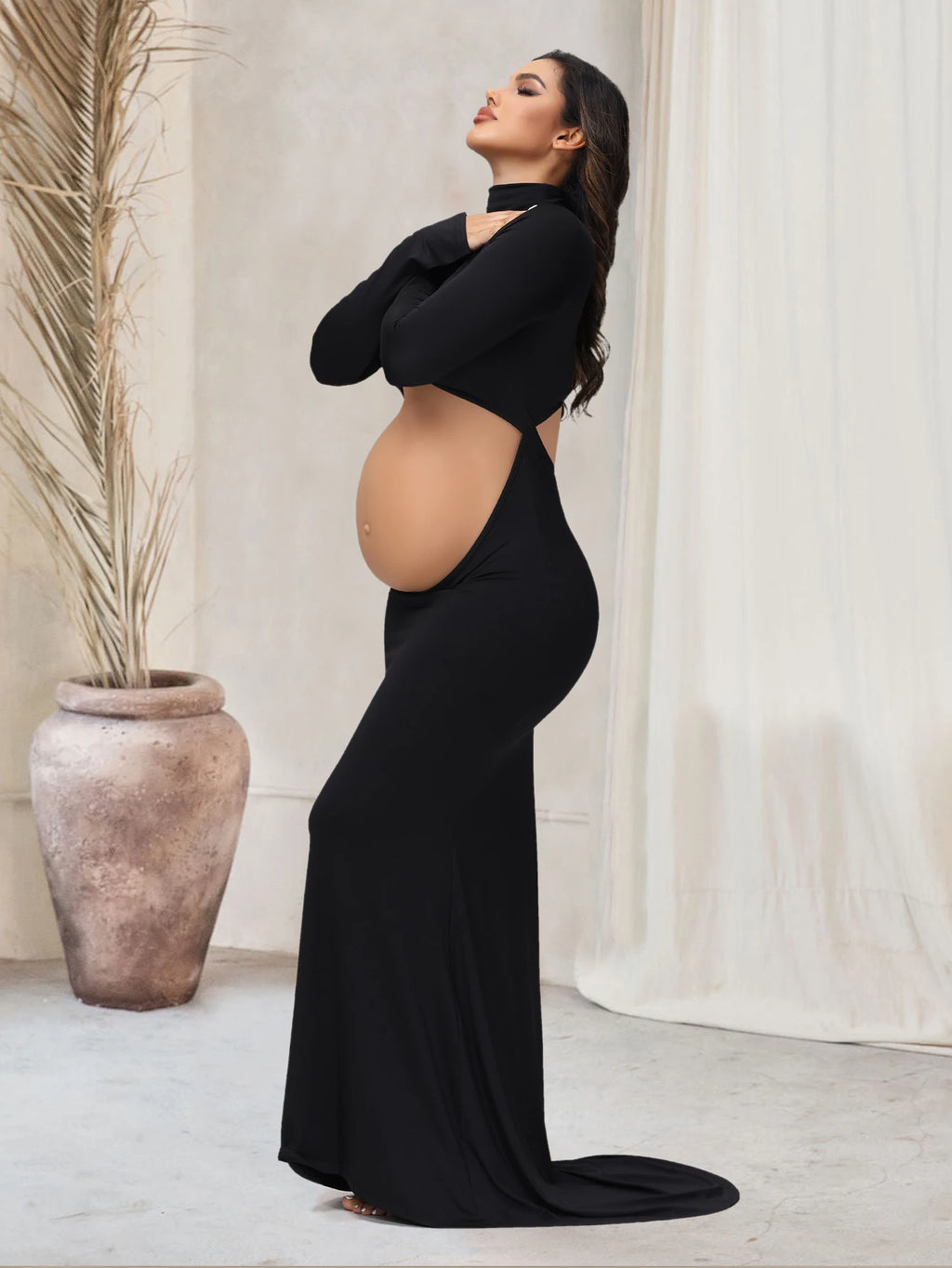 Turtleneck Cut-Out Bump Maternity Photoshoot Gown
