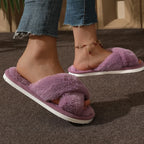 Fluffy Cross-Band Open-Toe Slippers