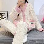 Coral Velvet Cardigan Pajama Set