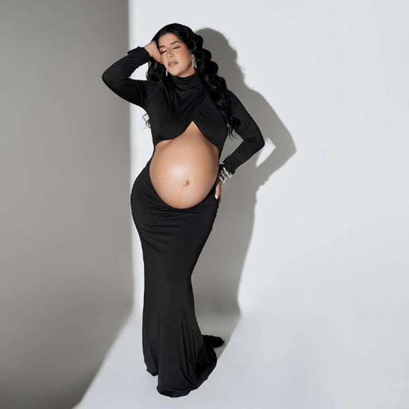 Turtleneck Cut-Out Bump Maternity Photoshoot Gown