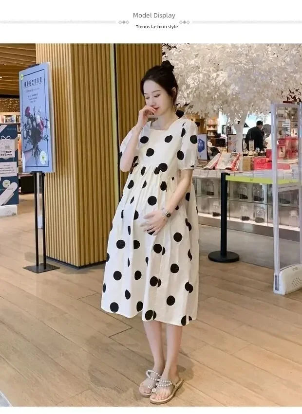 Polka Dot Short-Sleeve Maternity Dress – pregnancy dress