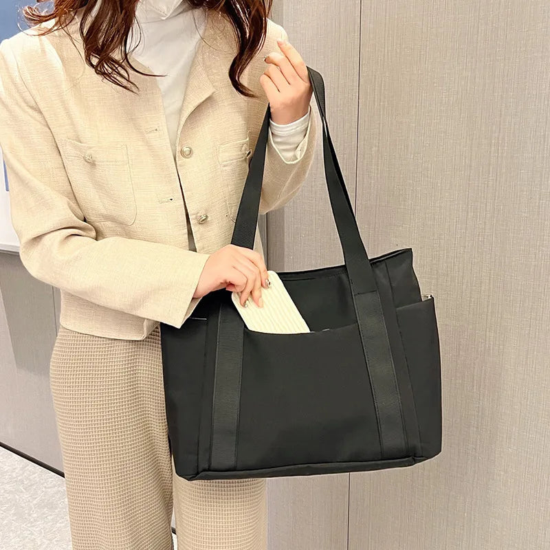 Canvas Shoulder Tote with Pockets