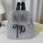 Faux Fur Drawstring Backpack in Gray – everyday backpack