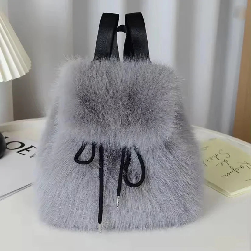 Faux Fur Drawstring Backpack