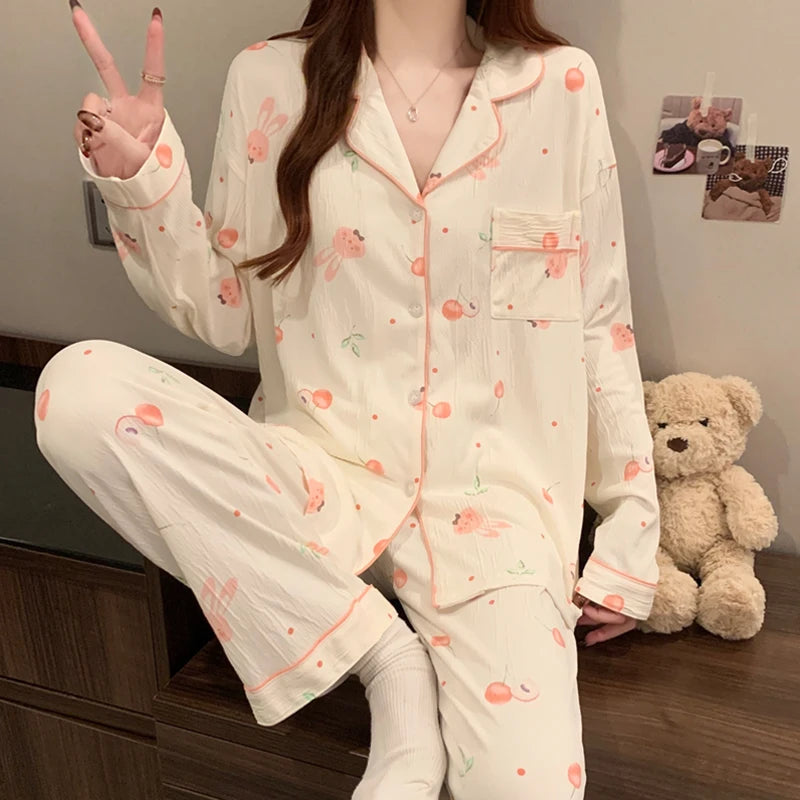 Bow-Tie Long-Sleeve Pajama Set