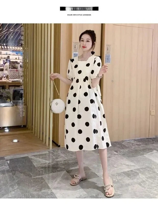 Polka Dot Short-Sleeve Maternity Dress – pregnancy dress