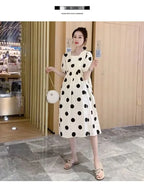 Polka Dot Short-Sleeve Maternity Dress – pregnancy dress