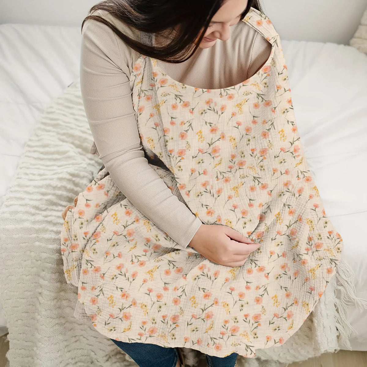 Printed Gauze Nursing Shawl with Neck Strap