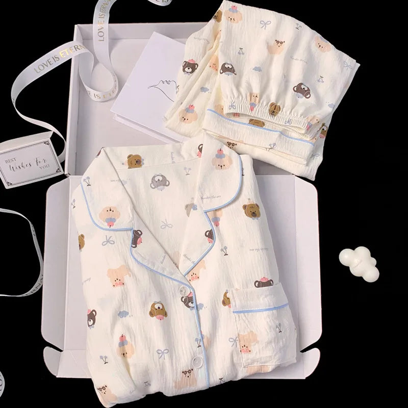 Cartoon Bear Maternity Nursing Pajama Set