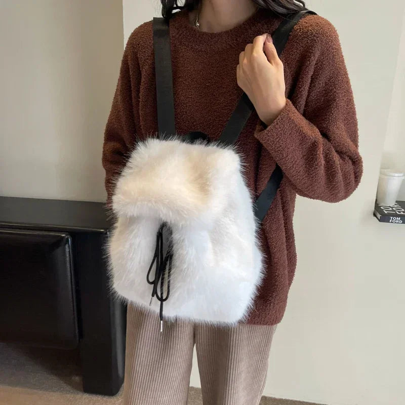 Faux Fur Drawstring Backpack