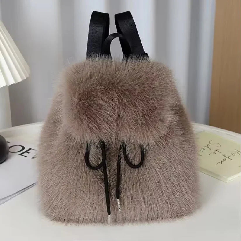 Faux Fur Drawstring Backpack
