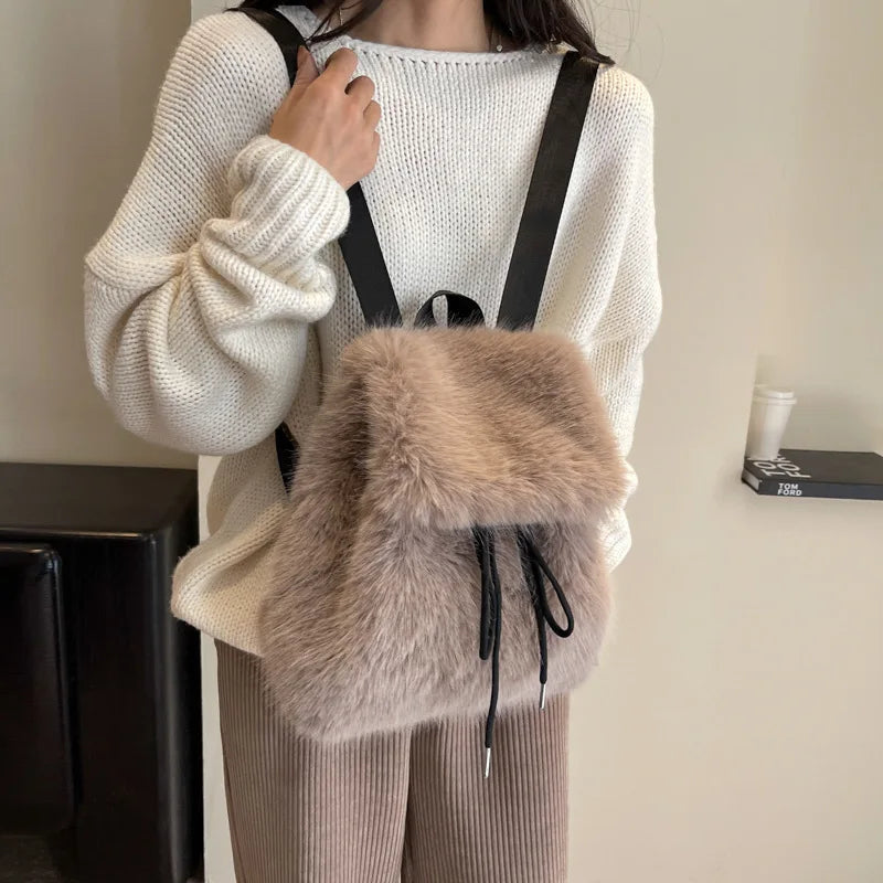 Faux Fur Drawstring Backpack