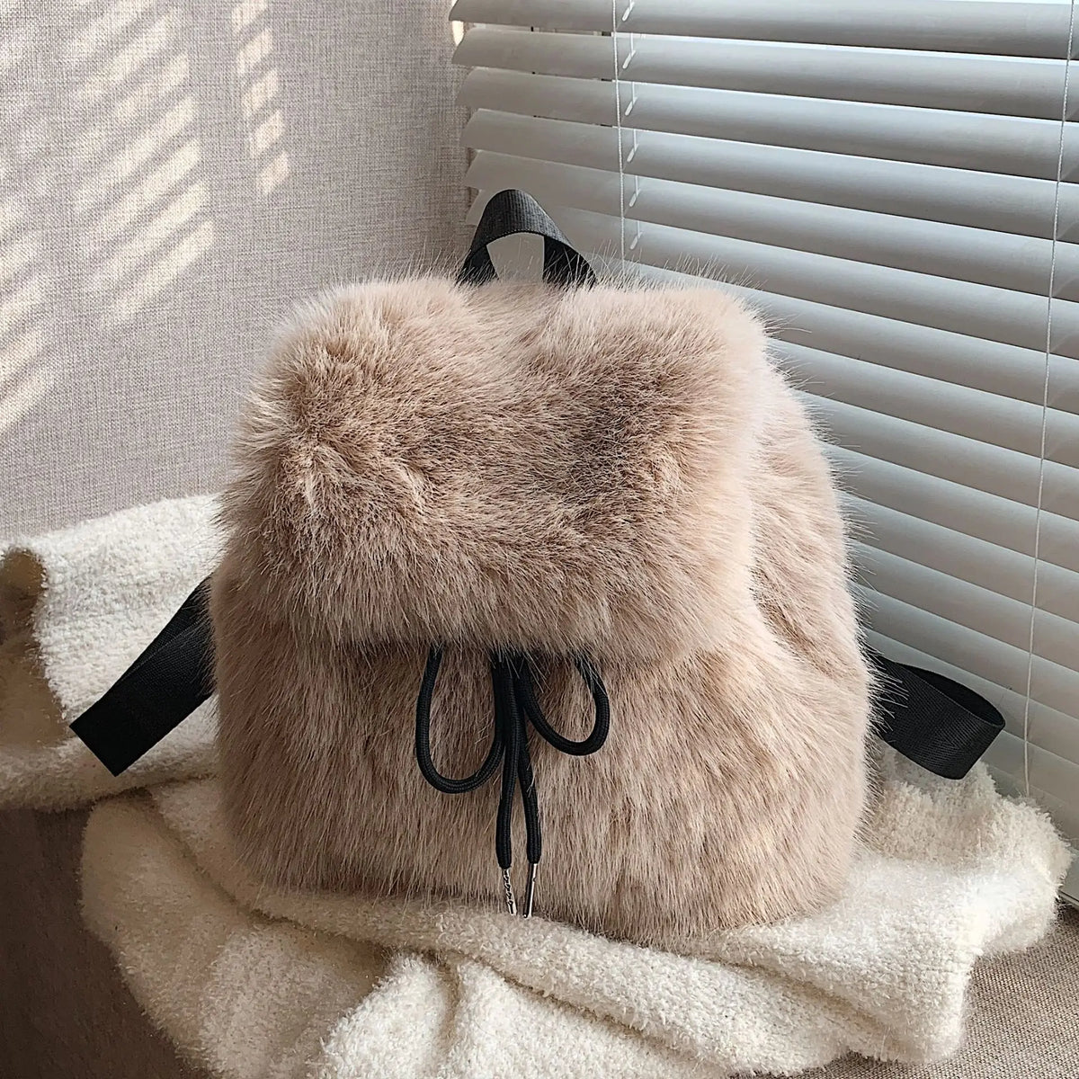 Faux Fur Drawstring Backpack