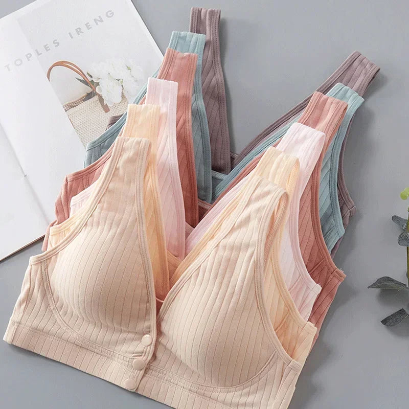 Ribbed Cotton Front-Zip Nursing Bra