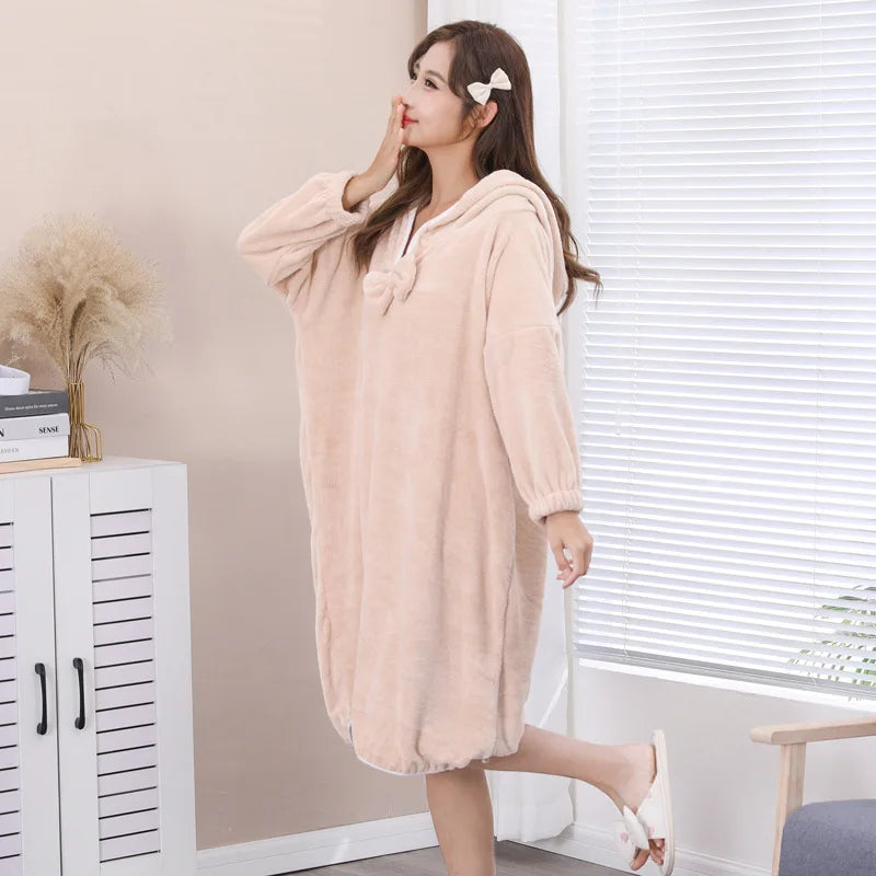 Hooded Coral Fleece Long Robe