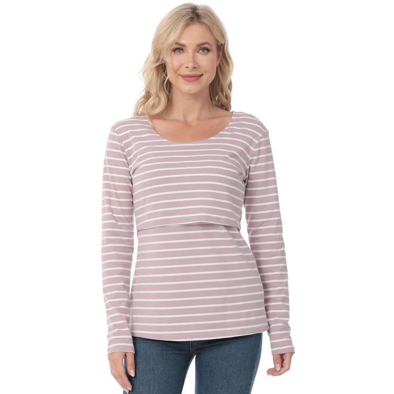 Striped Long-Sleeve Nursing Tee
