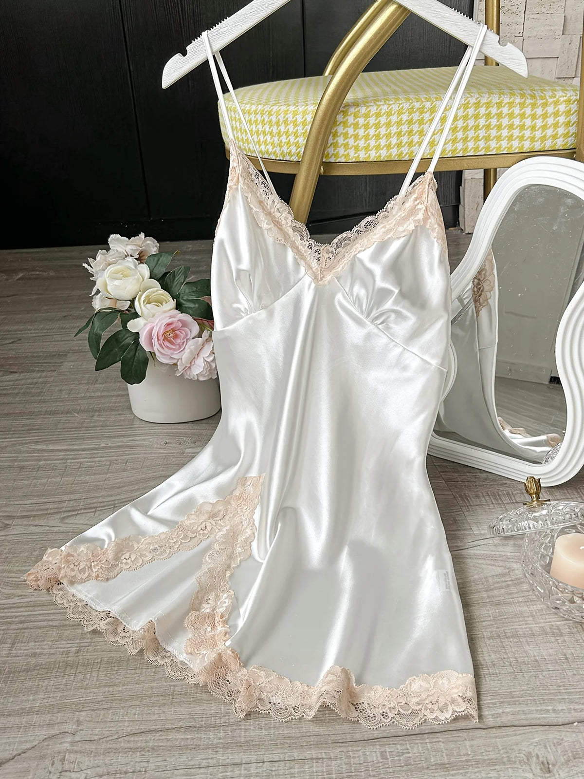 Satin Lace-Trim Chemise