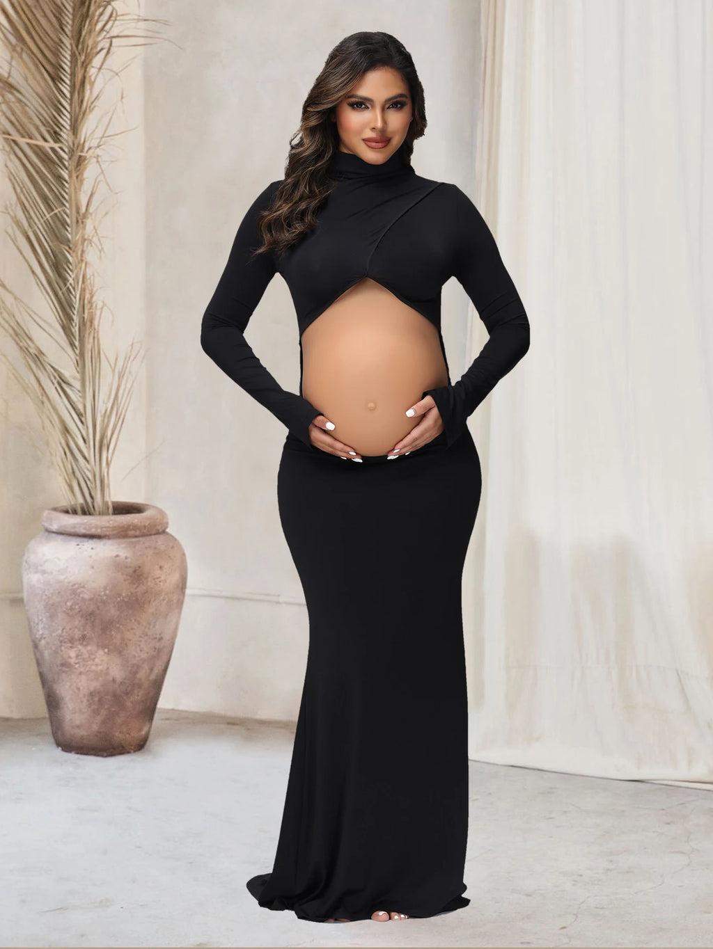 Turtleneck Cut-Out Bump Maternity Photoshoot Gown