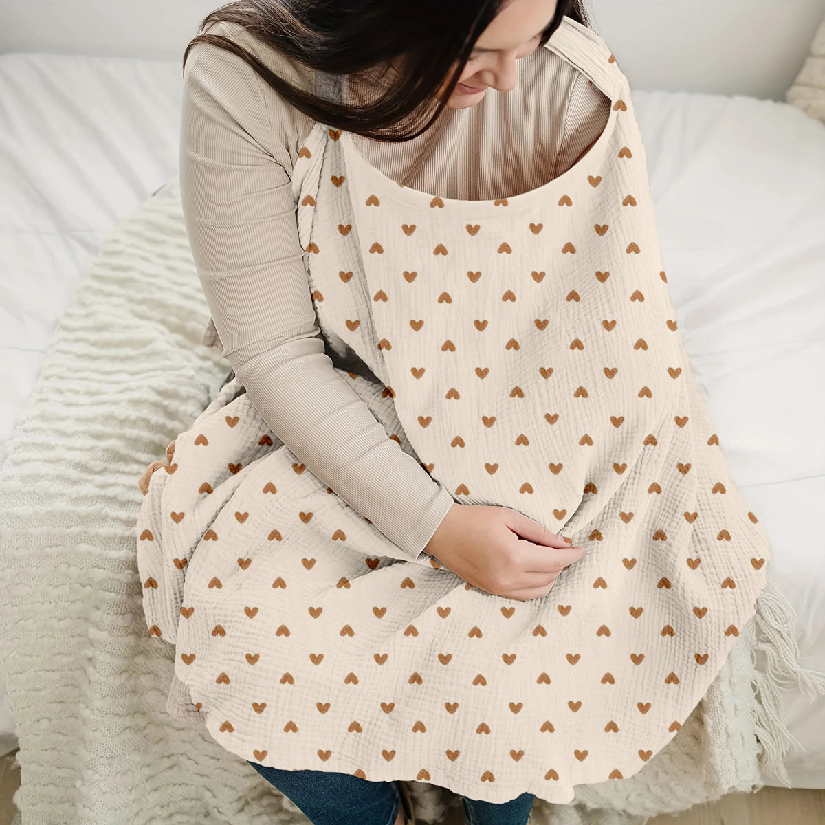 Printed Gauze Nursing Shawl with Neck Strap