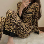 Leopard Print Long-Sleeve Pajama Set in Leopard – pajamas for women
