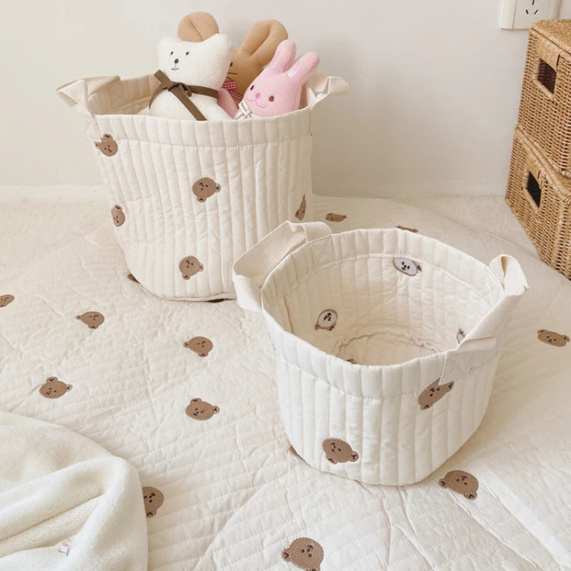 Quilted Bear Embroidered Nursery Caddy Basket – nursery essentials