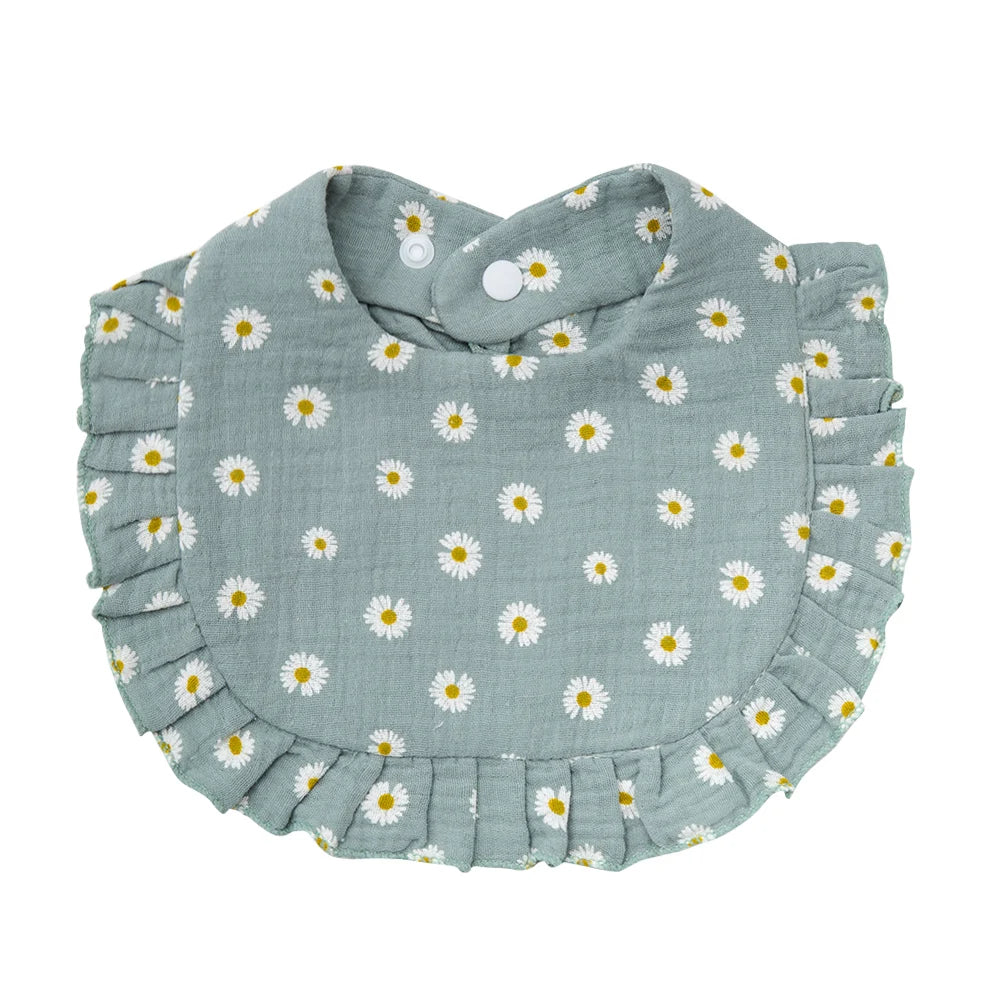 Ruffle Muslin Flower Bib