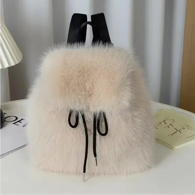 Faux Fur Drawstring Backpack