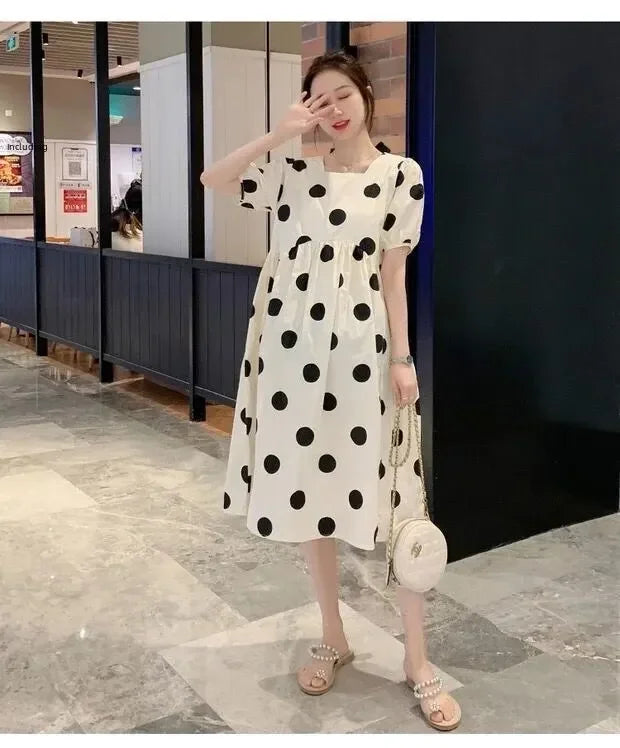 Polka Dot Short-Sleeve Maternity Dress – maternity clothes