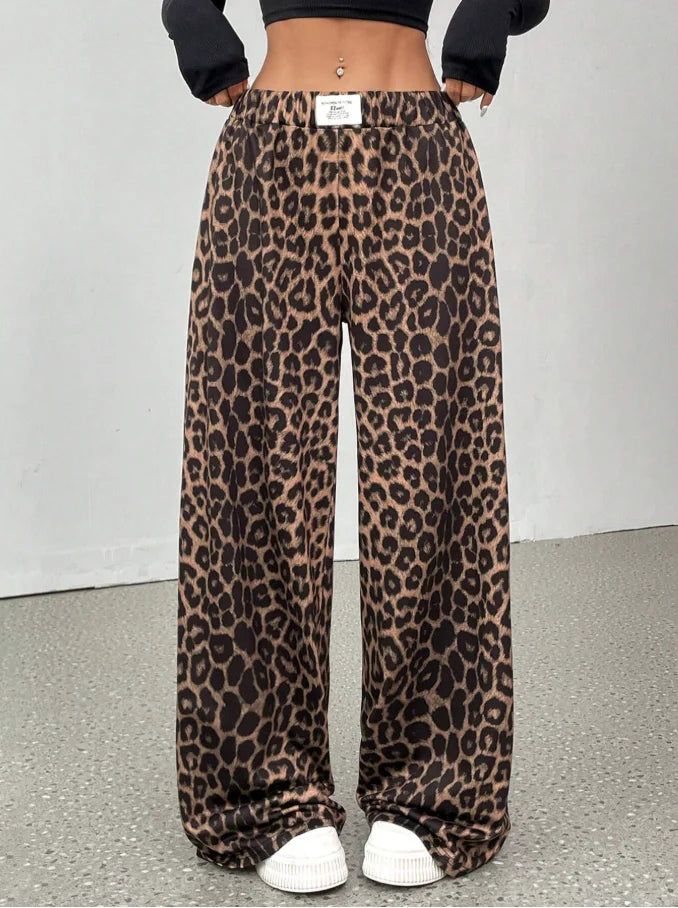 Leopard Print Wide-Leg Lounge Pants