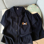 Embroidered Plaid Short Pajama Set