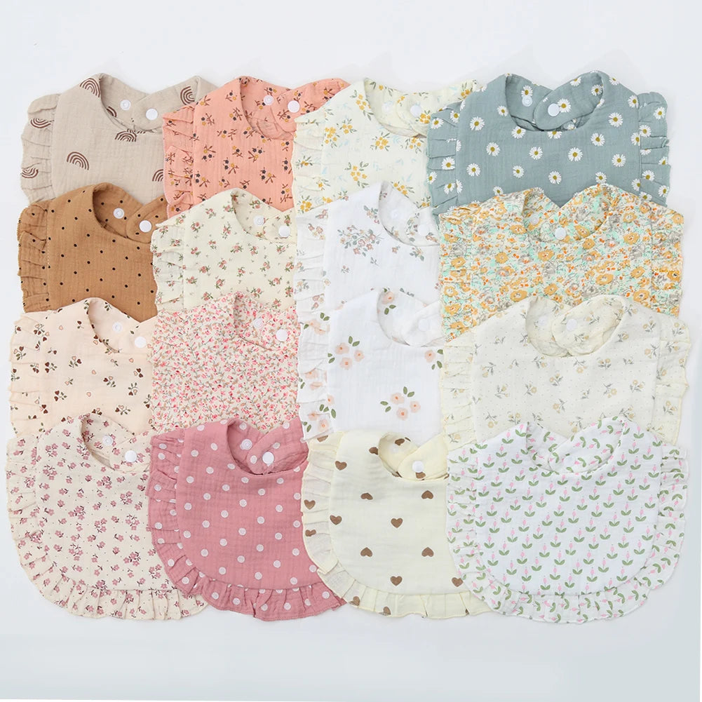Ruffle Muslin Flower Bib
