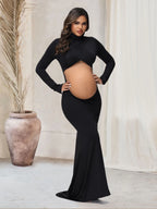 Turtleneck Cut-Out Bump Maternity Photoshoot Gown