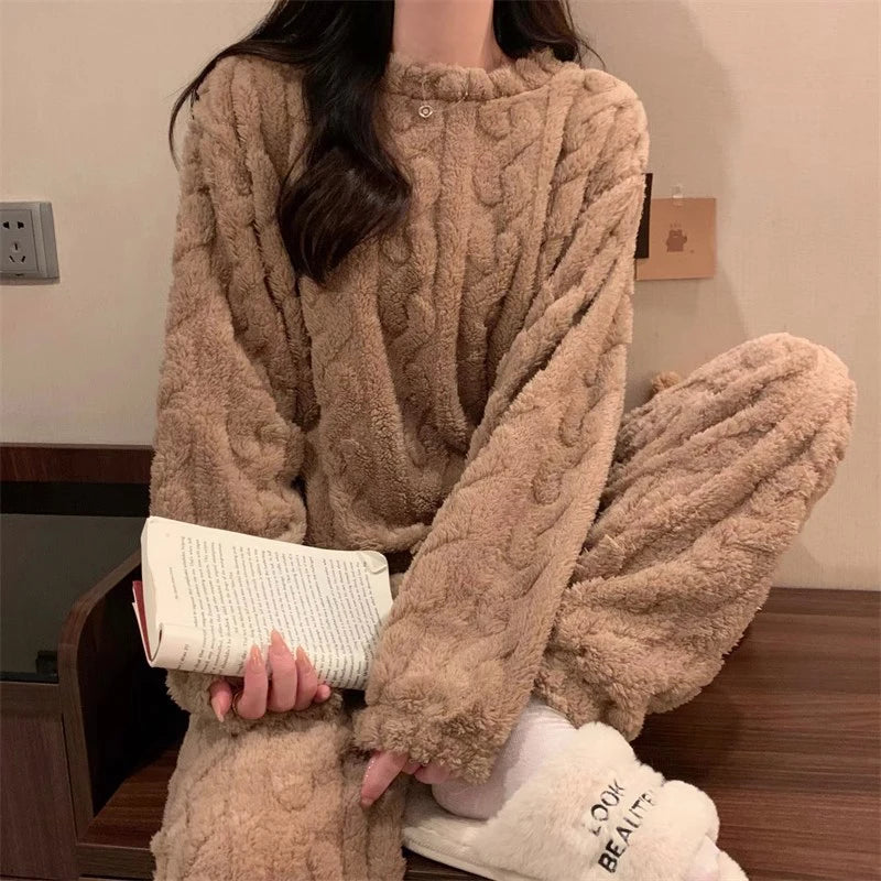 Striped Coral Velvet Pajama Set