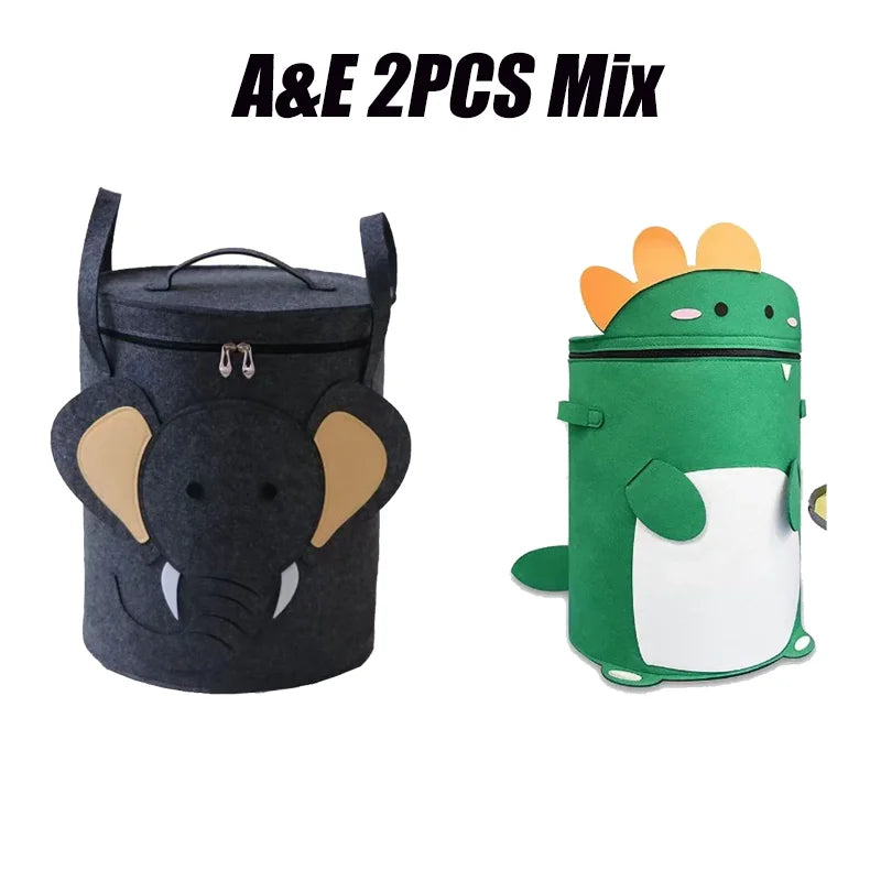 Cartoon Animal Foldable Storage Bin with Lid – kids storage basket