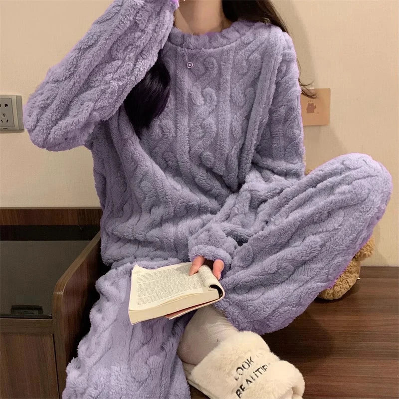 Striped Coral Velvet Pajama Set