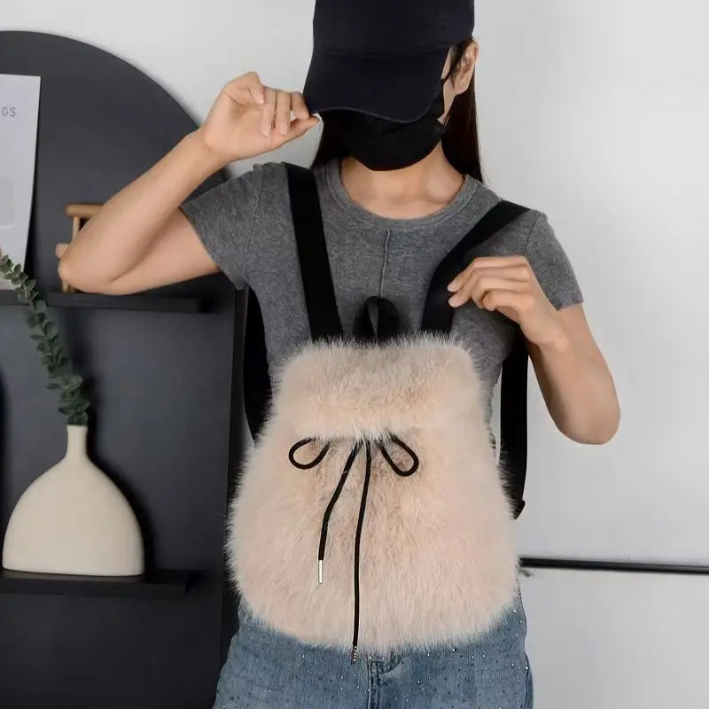 Faux Fur Drawstring Backpack