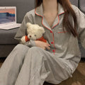 Grey Striped Button-Front Long-Sleeve Pajama Set