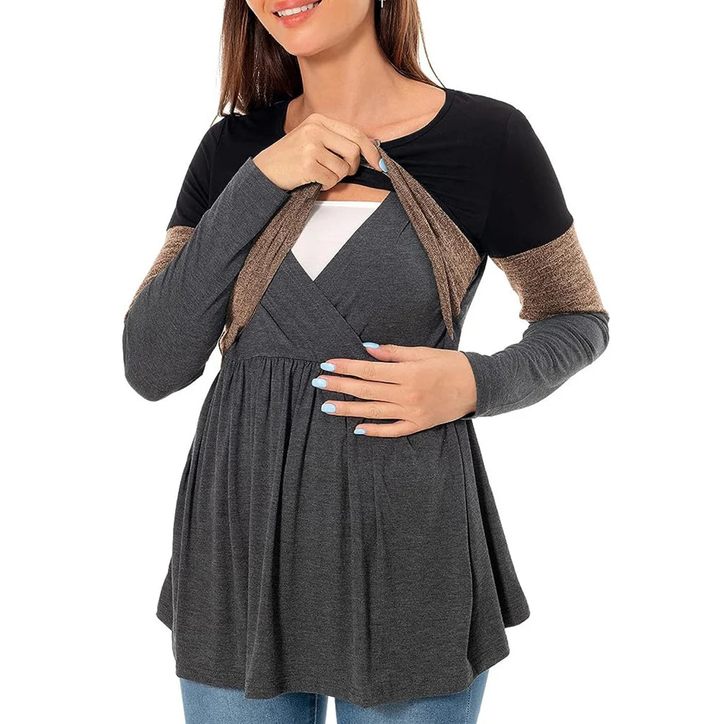 Patchwork Long-Sleeve Nursing Top
