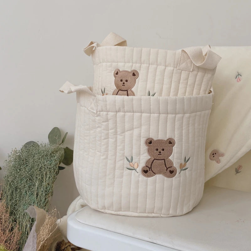 Quilted Bear Embroidered Nursery Caddy Basket – nursery organizer