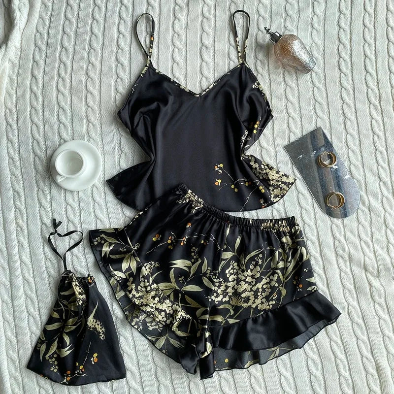 Satin Cami & Ruffle Shorts Pajama Set