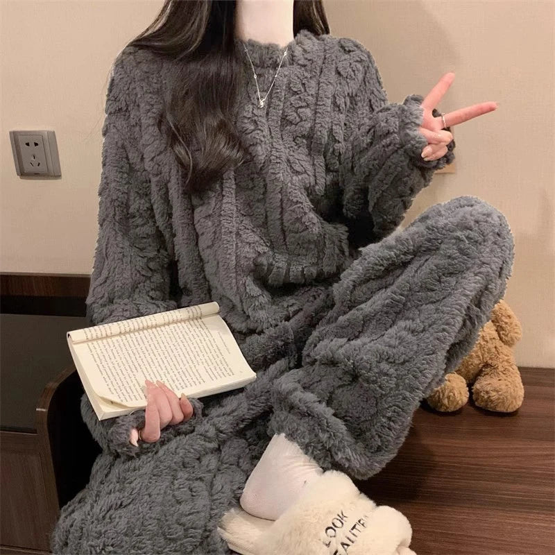 Striped Coral Velvet Pajama Set
