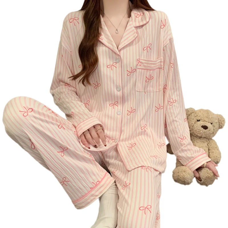 Bow-Tie Long-Sleeve Pajama Set