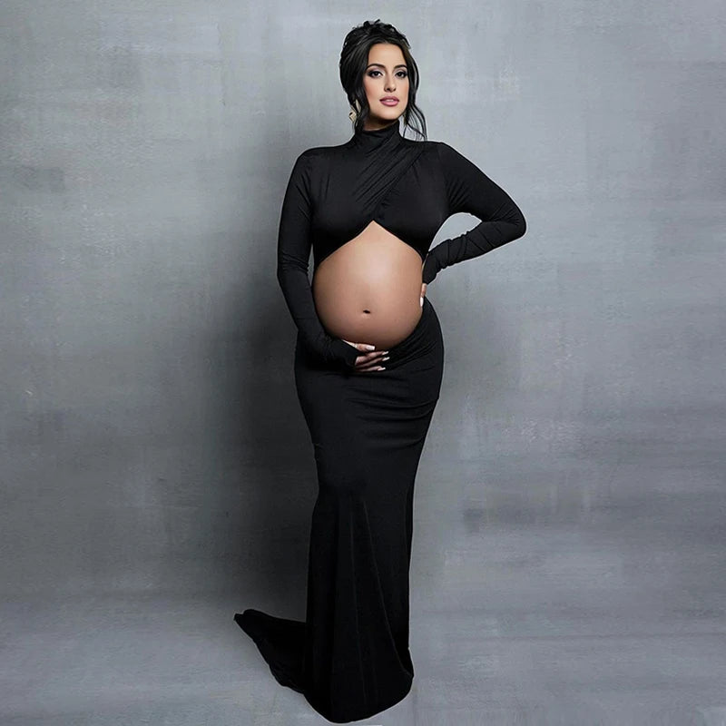 Turtleneck Cut-Out Bump Maternity Photoshoot Gown