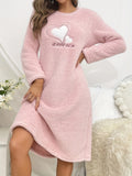 Heart Print Fuzzy Fleece Nightgown
